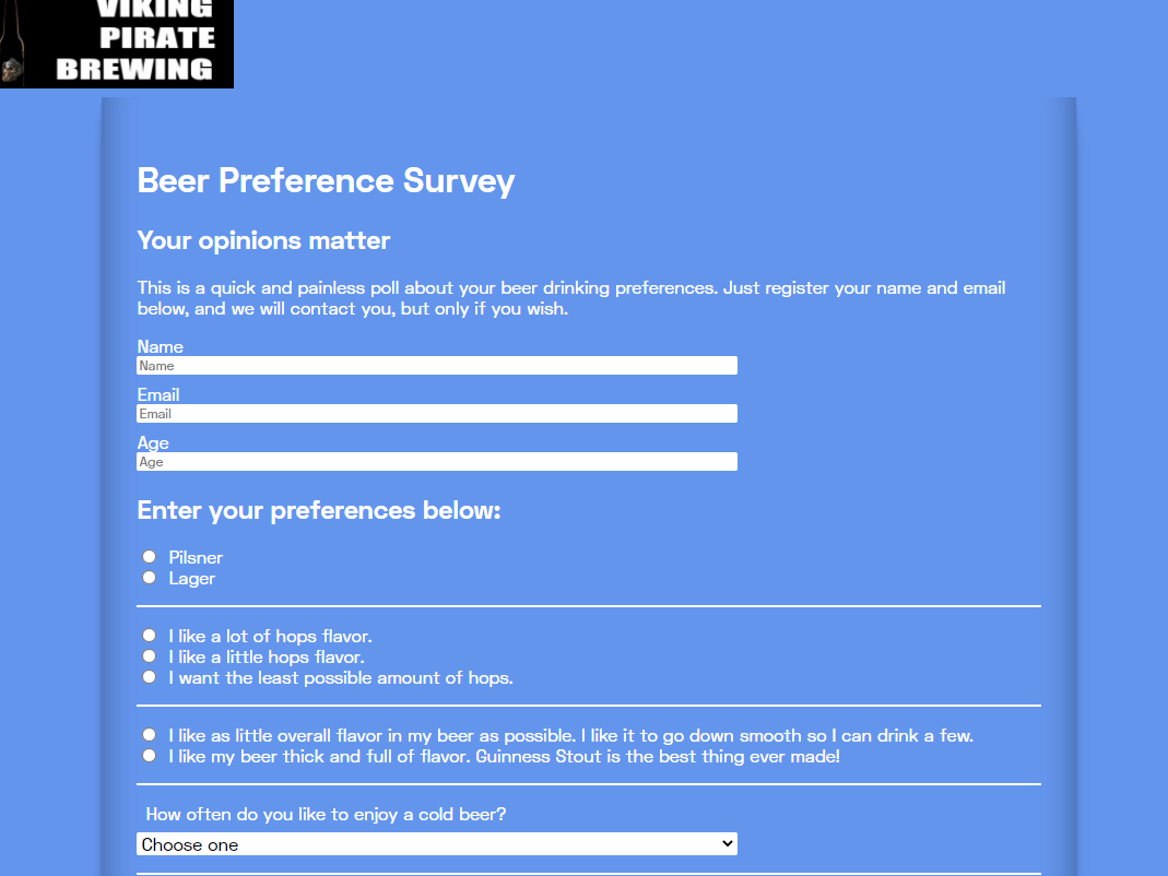 view of survey page